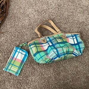 Pretty Pastel Plaid Tote with Matching Pouch